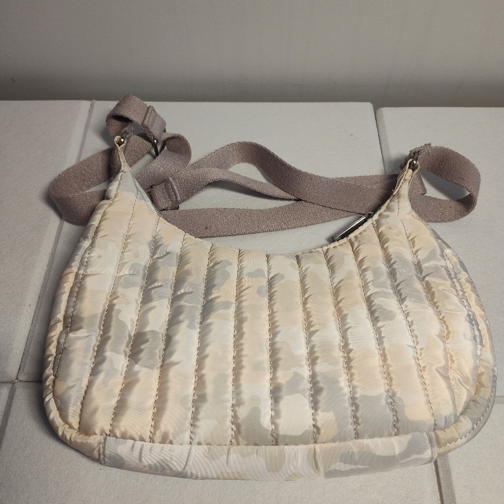 Cream Camo Quilted Shoulder Bag